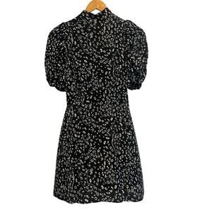 Ted Baker Black Leopard Cat Print Print Puff Sleeve Mini Dress